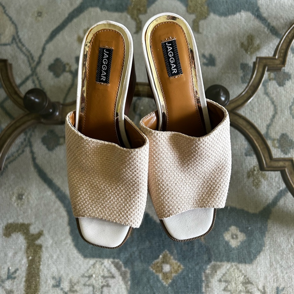 JAGGAR Cream Woven Slide Mules Size 38